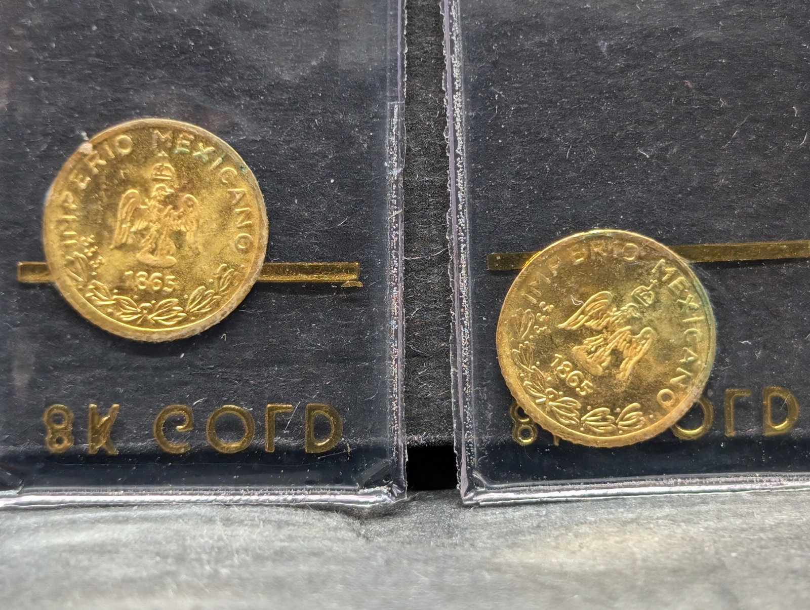 1865 Mexico Miniature 8K GOLD Maximiliano Coins (2 Pcs): 1865 Mexico Miniature 8K GOLD Maximiliano Coins (2 Pcs)