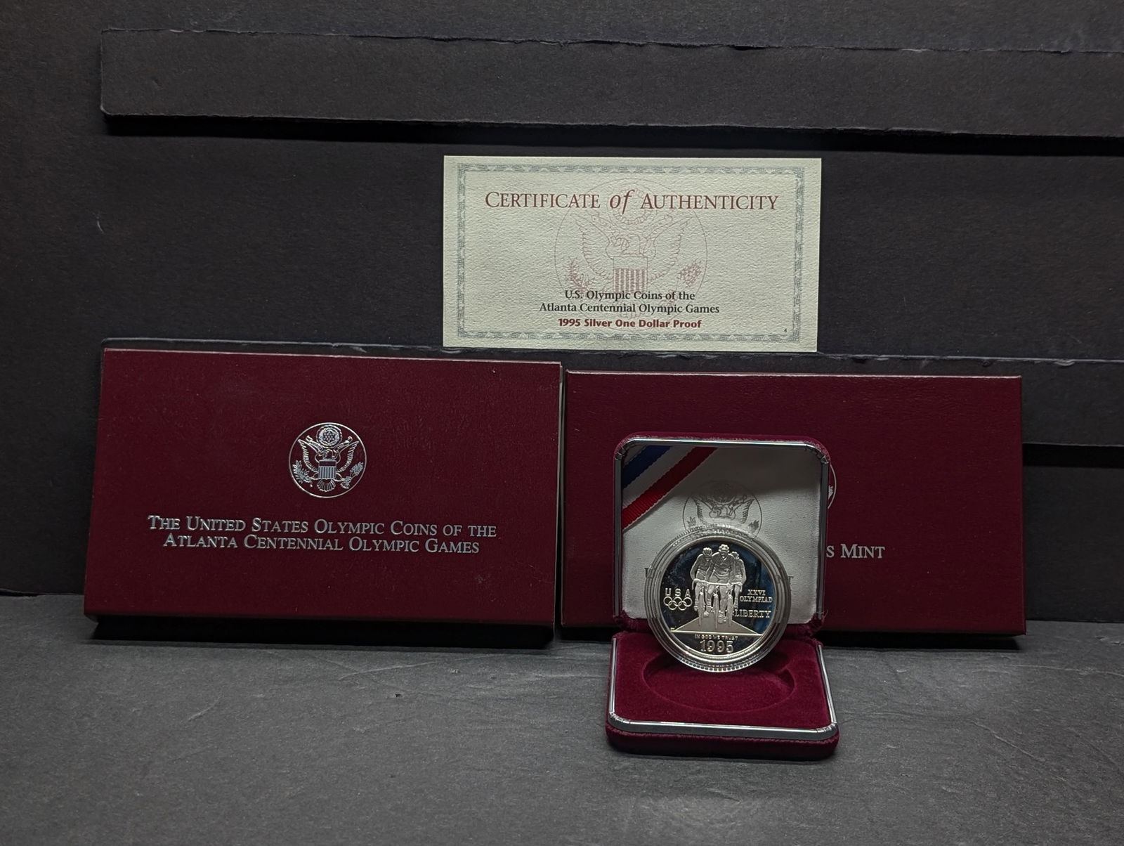 1995-P PROOF Atlanta Centennial Olympic Games - Cyclist Commem Silver Dollar in OGP w/ COA (1 of 4)