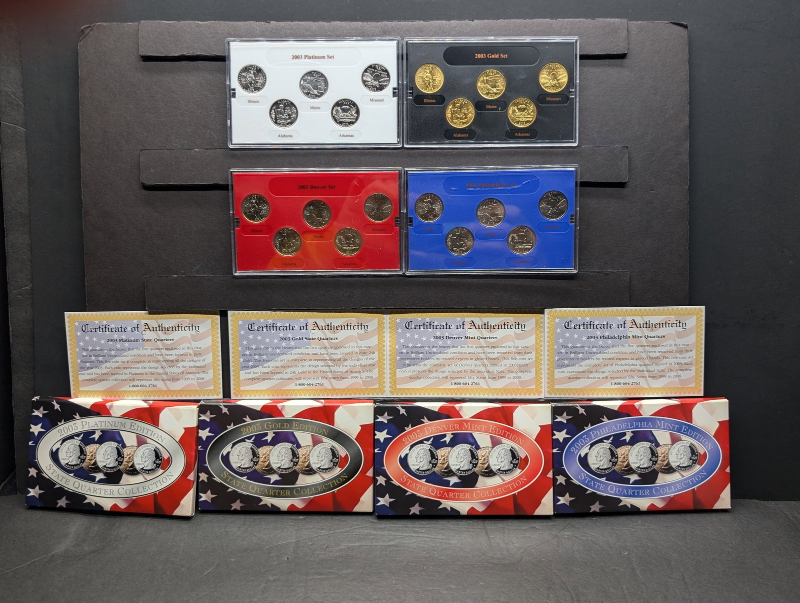2003 Philadelphia, Denver, *LAYERED* Gold & Platinum Statehood Quarter Collection (4 PCS): 2003 Philadelphia, Denver, *LAYERED* Gold & Platinum Statehood Quarter Collection (4 PCS)