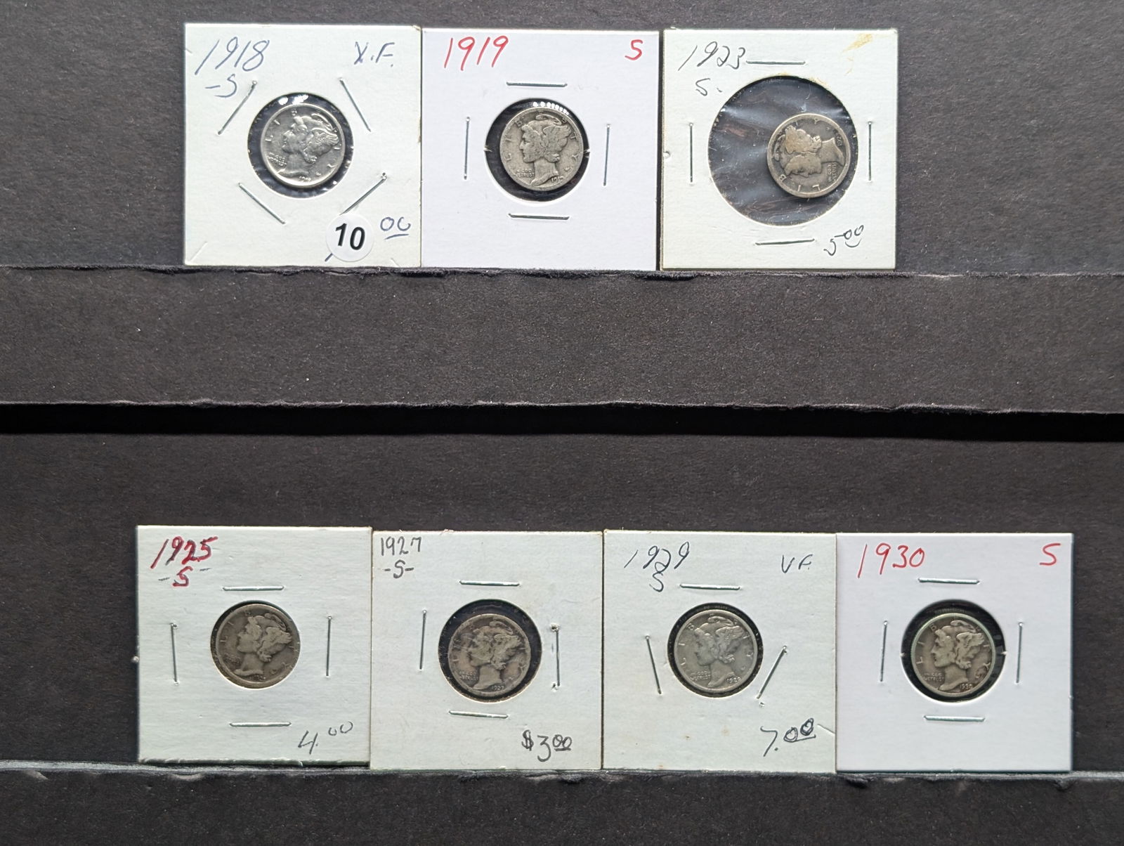 (7 coins) Mercury Dimes All S Mint  1918, 1919, 1923, 1925, 1927, 1929, 1930 (1 of 6)