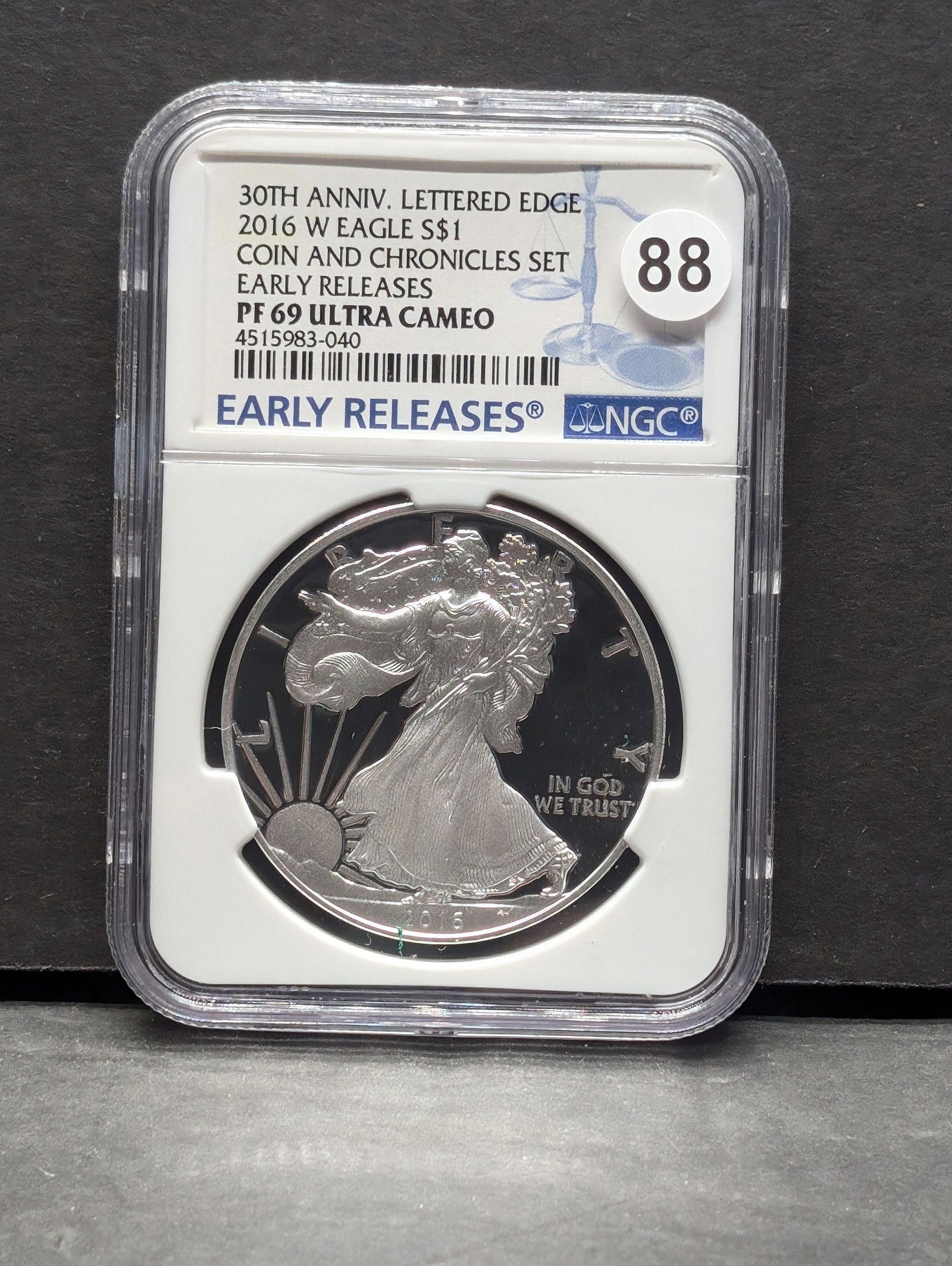 2016 W American Silver Eagle 30th Anniversary Lettered Edge Coin and Chronical Set Early Releases PF (1 of 3)