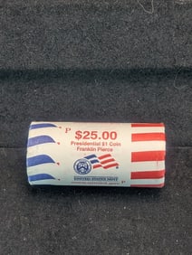$25 Dollar Roll of 2010-P  Franklin Pierce Presidential Dollars in a Fancy Wrapped Roll