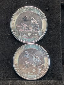 2016 Canada $2 Dollar Silver Wolf Coins - Lot of 2 3/4 oz .999 Fine (1.5oz)