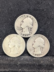 (3 Coins) 1944 P D & S Washington Quarters- 90% Silver