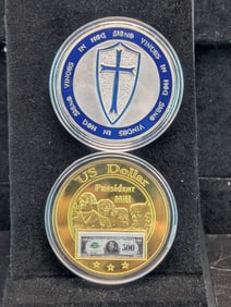 Two Novelty Tokens Presidential Dollar & Knights Templer