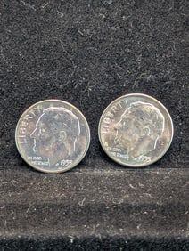Two 1955-D BU Roosevelt Dimes 90% Silver