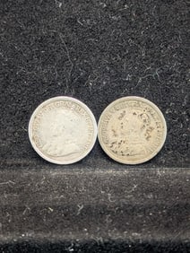 1919 & 1920 Canadian Five Cent Coins, 92.5% Silver & 80% Silver