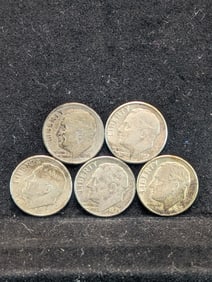Five 90% Silver Roosevelt Dimes 1946-P, 1957-P, 1958 P&D, 1959-D