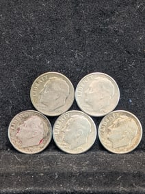 Five 90% Silver Roosevelt Dimes 1952 P&D, 1953-P, 1954-P, & 1956-P