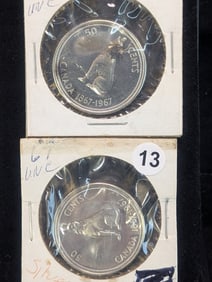 (2 Coins) 1967 Canada  UNC "Howling Wolf" Silver Dollar