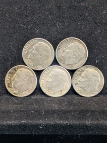 Five 90% Silver Roosevelt Dimes 1956-P&D, 1957 P&D, 1958-D