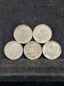 Five 90% Silver Roosevelt Dimes 1946-P, 1947-D, 1961 P&D, 1962-D