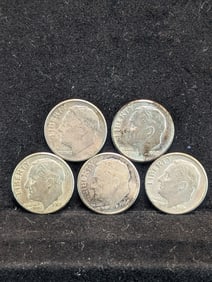 Five 90% Silver Roosevelt Dimes 1960-P, 1961 D&D, 1962 D&D