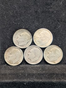 Five 90% Silver Roosevelt Dimes 1946-P, 1952-D, 1953-P, 1954-P, 1956-P