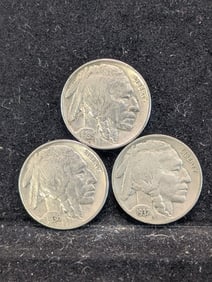 (3 Coins) 1935, 36 & 37 Buffalo Nickels