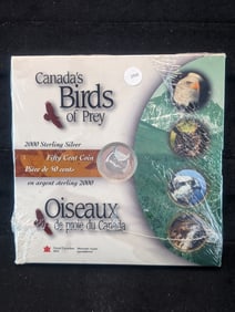 2000 Canadian Birds Of Prey "Owl" Sterling Silver 50 Cent Coin. New Unopened Box