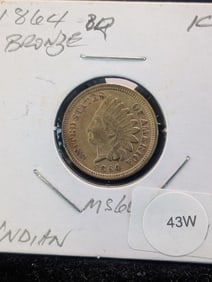 1864 Bronze Indian Head One Cent - MS60