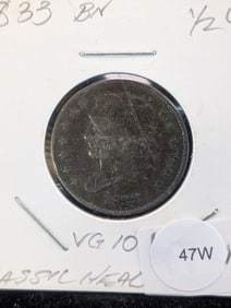 1833 Half Cent BN - Classic Head - VG10