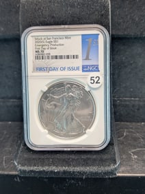 2020 American Silver Eagle struck at San Francisco Mint Emergency Production 1st Day of Issue MS 70