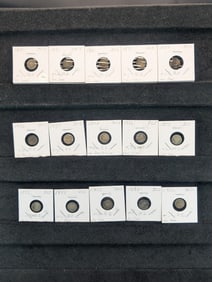 Complete Set Of T-1 And T-2 Silver Three Cent Coins (Low Grade) - 15 Coins In Total