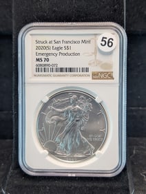 2020 American Silver Eagle struck at San Francisco Mint Emergency Production MS 70 by NGC