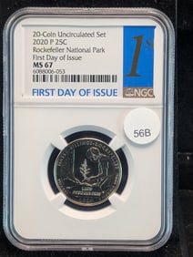 2020-P Rockefeller National Park Quarter First Day Of Issue MS 67 By NGC