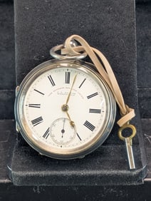 1900 J.G. Graves Sterling Silver Key Wind Pocket Watch - Works Great