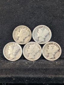 (5) 1934 Mercury Dimes