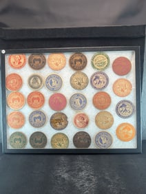 (29 "Nickels") Collection of Vintage Darke County Wooden Nickels
