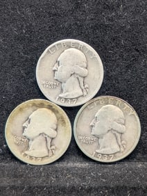 1937 P,D, & S Washington Quarters, 90% Silver