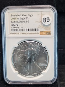 2021 W American Silver Eagle burnished Eagle landing type 2 MS 70 by NGC