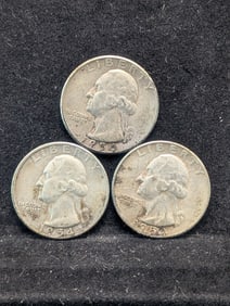 1954 P,D, & S Washington Quarters, 90% Silver
