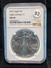 2021 American Silver Eagle, Type 2 Eagle Landing MS 69 by NGC
