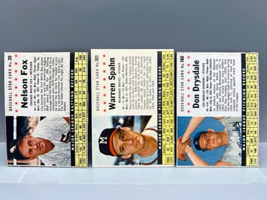 1961 Post Cereal Nellie Fox #20, Warren Spahn #101, & Don Drysdale #160 - Hand Cut