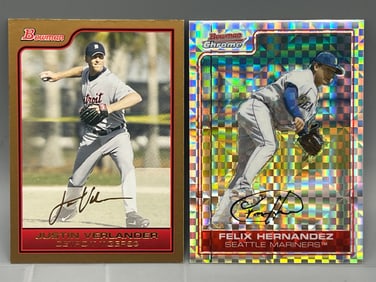 2006 Bowman Justin Verlander Gold #34 & 2006 Bowman Chrome Felix Hernandez Xfractor #/250