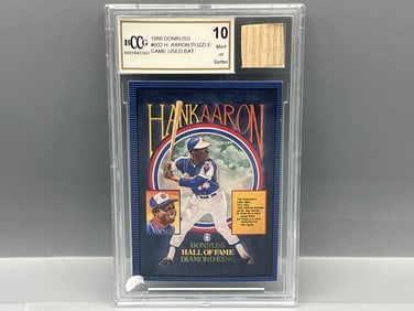 1986 Donruss Hank Aaron Puzzle Piece #602 BCCG Mint or Better 10 W/ Game Used Bat Relic