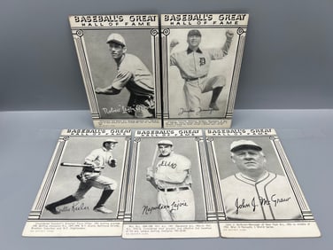 Lot of (5) 1948 Baseball's Greats Hall of Fame Exhibits Cards - Varying Conditions
