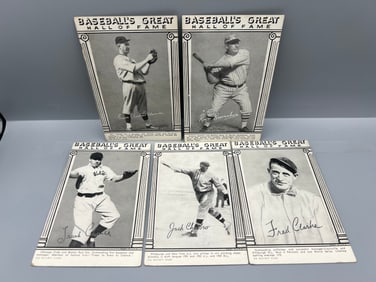 Lot of (5) 1948 Baseball's Greats Hall of Fame Exhibits Cards - Varying Conditions