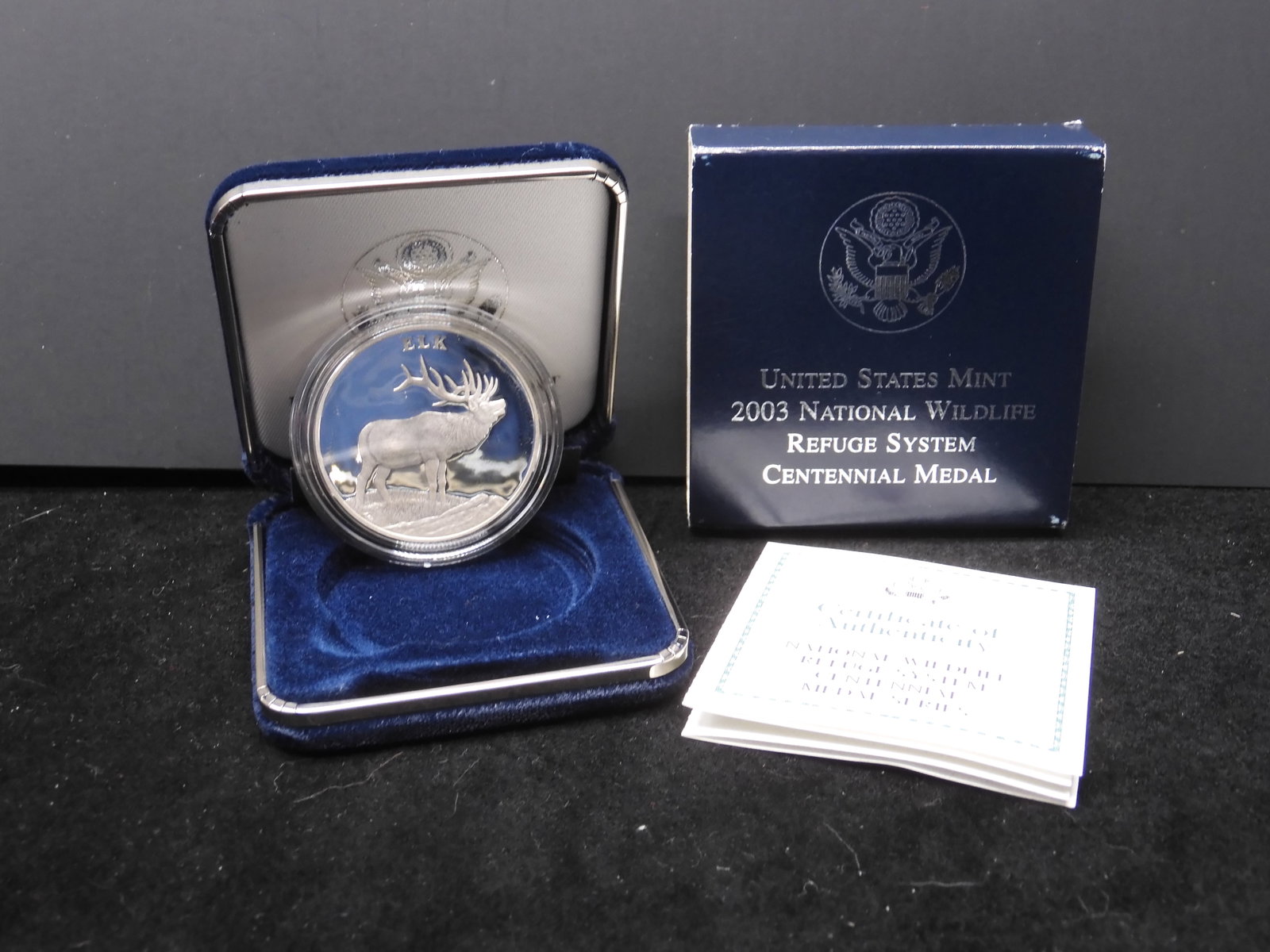 2003-P PROOF National Wildlife Refuge System Centennial Silver Medal - Elk in OGP w/ COA: 2003-P PROOF National Wildlife Refuge System Centennial Silver Medal - Elk in OGP w/ COA