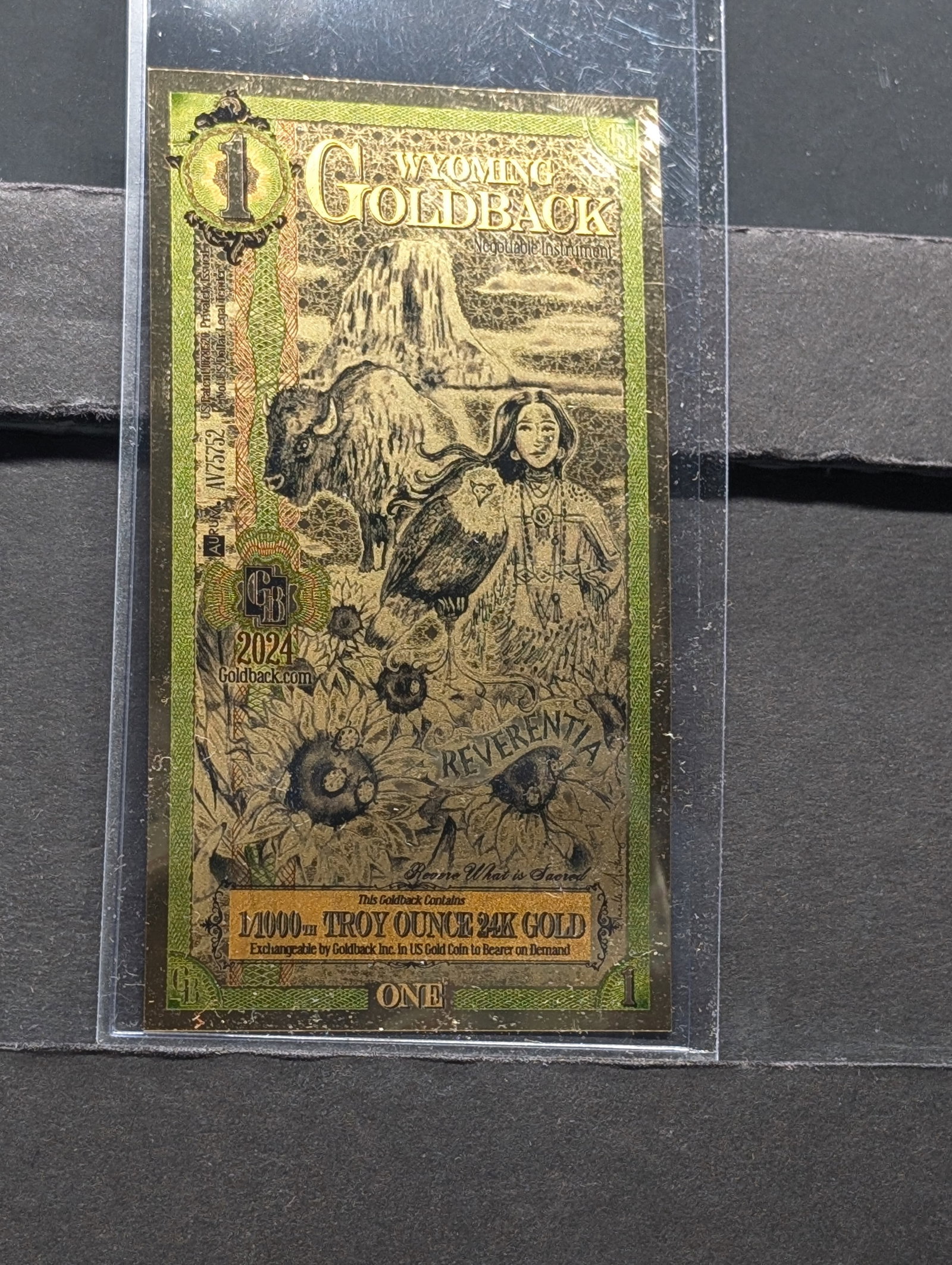 1/1000th Troy Oz. 24k GOLD 2024 Wyoming $1 Goldback: 1/1000th Troy Oz. 24k GOLD 2024 Wyoming $1 Goldback