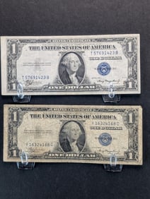 Lot of 2 - 1935-A $1 Silver Certificates, Off Center Print Error