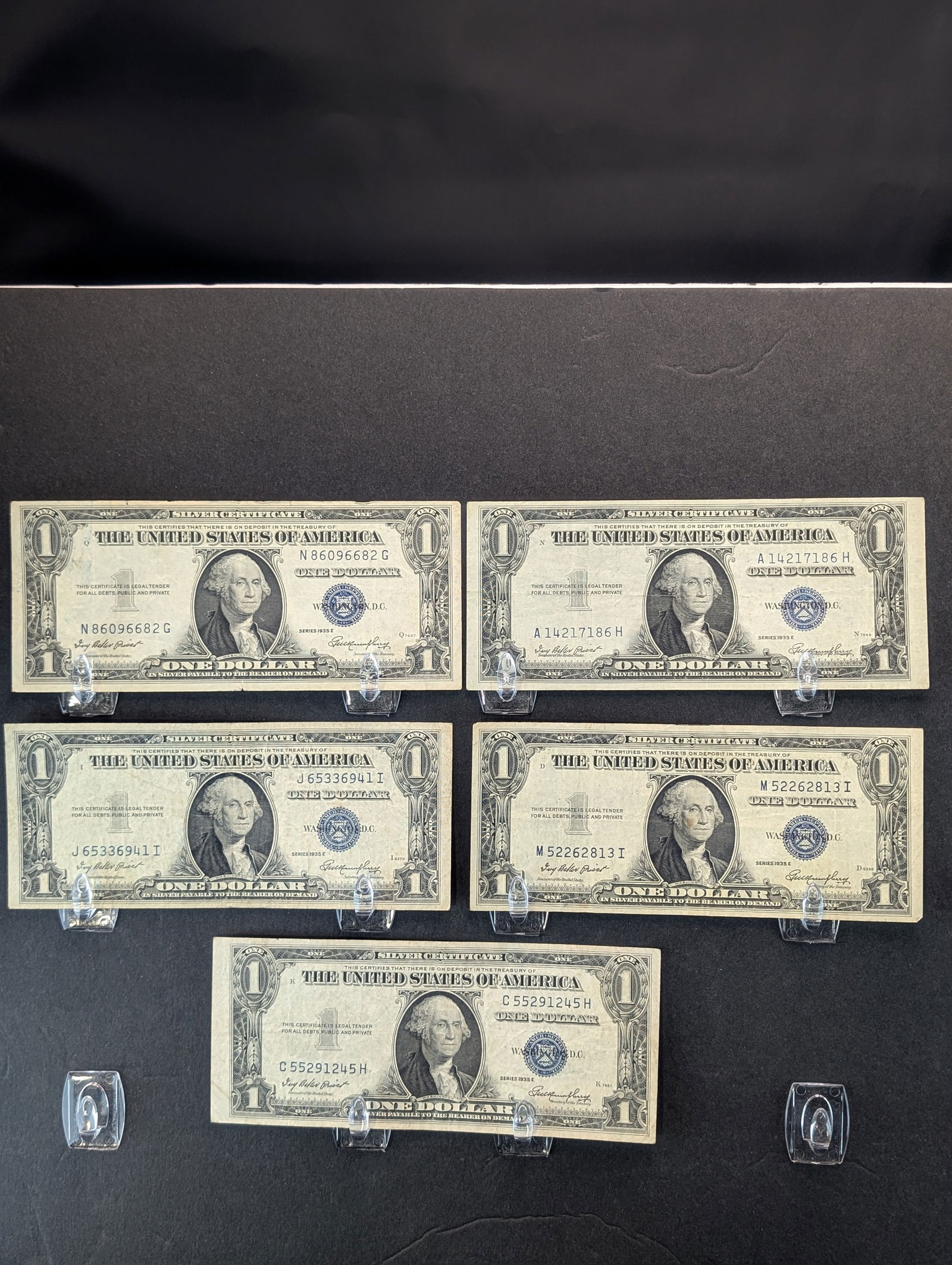 Lot of 5 - 1935-E $1 Silver Certificates - All w/off Center Printing errors (1 of 5)