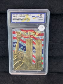 2002 23kt Gold Collectibles America's Heroes World Trade Center 9/11 Card In Case