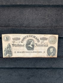 1864 $100 Confederate States Of America Bank Note - Center: Portrait of Lucy Pickens, Confederate