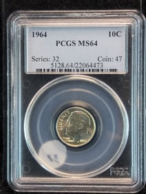 1964 Roosevelt Dime  PCGS MS64