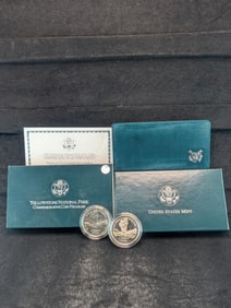 1999-P Yellowstone National Park Commemorative 2-Coin Proof & Uncirculated Silver Dollars w/OGP &