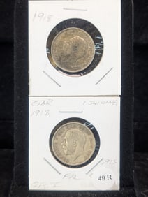2-1918 Great Britain 1 Shilling Coins, 92.5% Silver