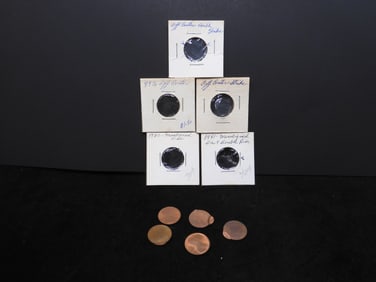 6- Mint Error Pennies "OFF CENTER STRIKES" Misaligned Die and Double Rims