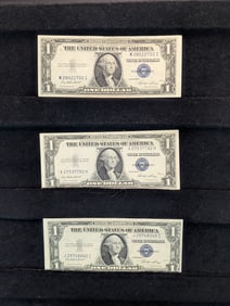 Lot Of 3 1935-E $1 Silver Certificate Off Center - Serial #V27537782H Note Is Slanted Off Center