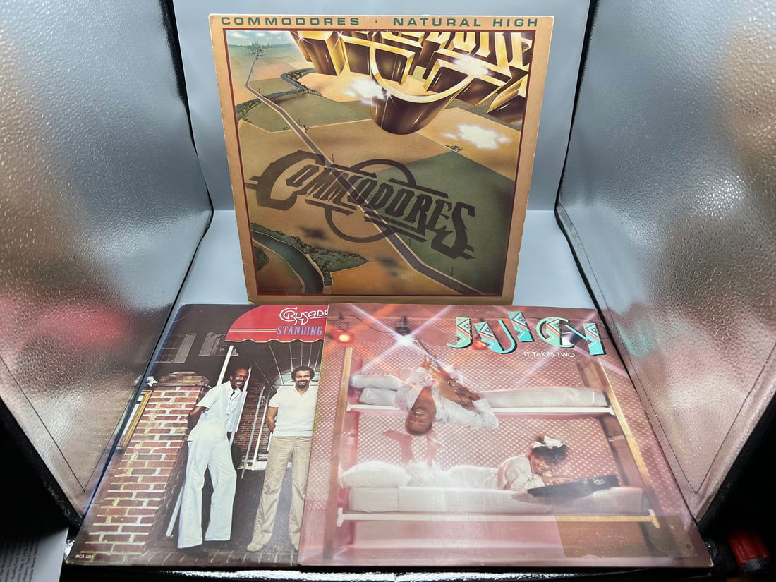 Three (3) LP Lot - Commodores: Natural High (1978); Crusaders: Standing Tall (1981); and Juicy: It (1 of 4)